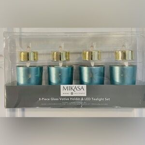 MIKASA 8 piece glass voltage holder and LED tealight flameless starfish